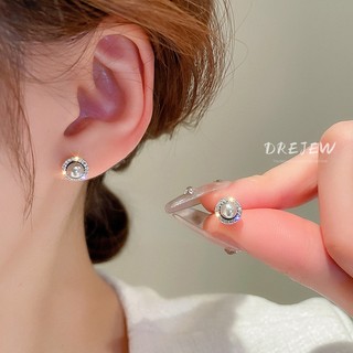 DREJEW Bông Tai Mạ Bạc 925 Đính Ngọc Trai Tròn zircon Phong Cách Pháp Thời Trang Cao Cấp Không Gây Dị Ứng