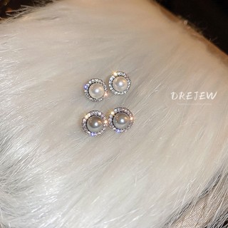 DREJEW Bông Tai Mạ Bạc 925 Đính Ngọc Trai Tròn zircon Phong Cách Pháp Thời Trang Cao Cấp Không Gây Dị Ứng