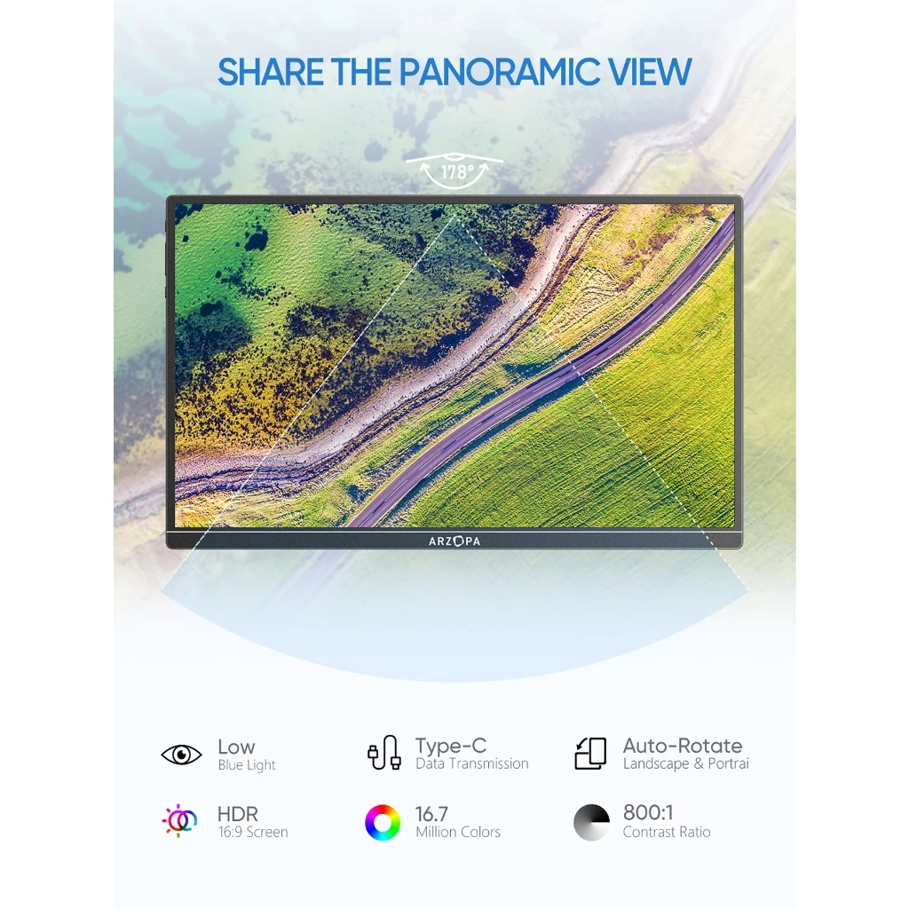 Màn hình di động, Màn hình máy tính xách tay cầm tay ARZOPA 14 "A1S FHD 1080P Màn hình bên ngoài với loa kép thứ hai cho máy tính xách tay Điện thoại PC Xbox PS4 / 5 Switch