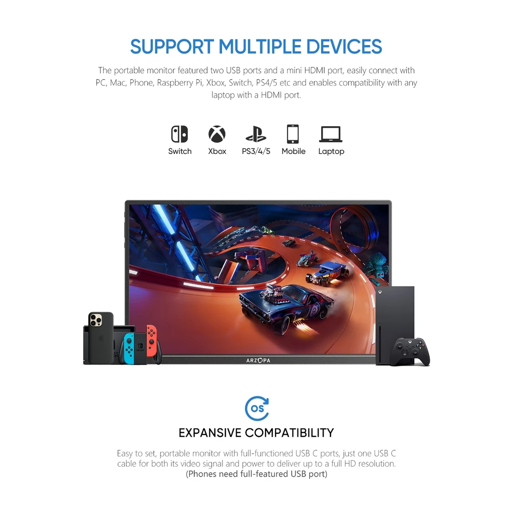 Màn hình di động, Màn hình máy tính xách tay cầm tay ARZOPA 14 "A1S FHD 1080P Màn hình bên ngoài với loa kép thứ hai cho máy tính xách tay Điện thoại PC Xbox PS4 / 5 Switch