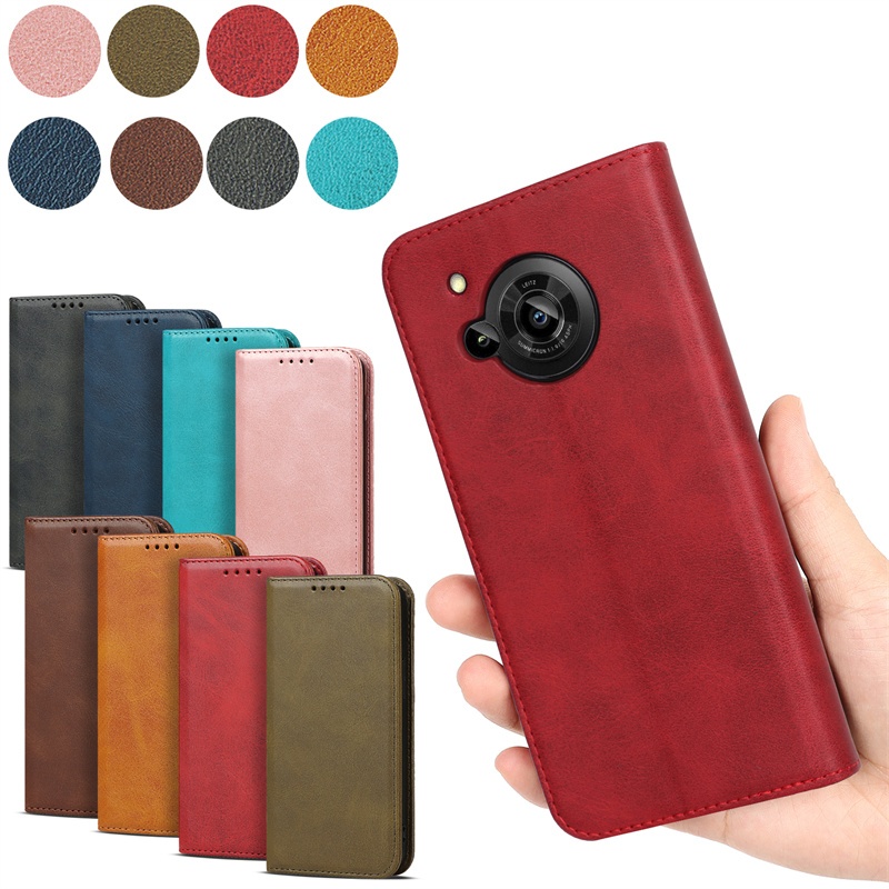 Ốp Da Cao Cấp Cho Sharp AQUOS R7 Flip Stand Điện Thoại Da Ví Bao Đựng Thẻ
