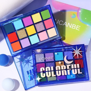 Bảng phấn mắt đầy màu sắc UCANBE, 15 màu sắc rực rỡ Sáng lung linh Matte Metal Neon Eye Makeup Pallet, Rainbow Green Hồng Tím Cam Xanh