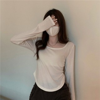 Áo thun tay dài dáng ôm thiết kế bất đối xứng thời trang cho nữ Phong cách