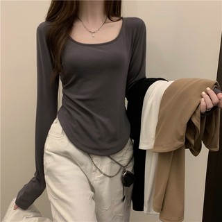 Áo thun tay dài dáng ôm thiết kế bất đối xứng thời trang cho nữ Phong cách