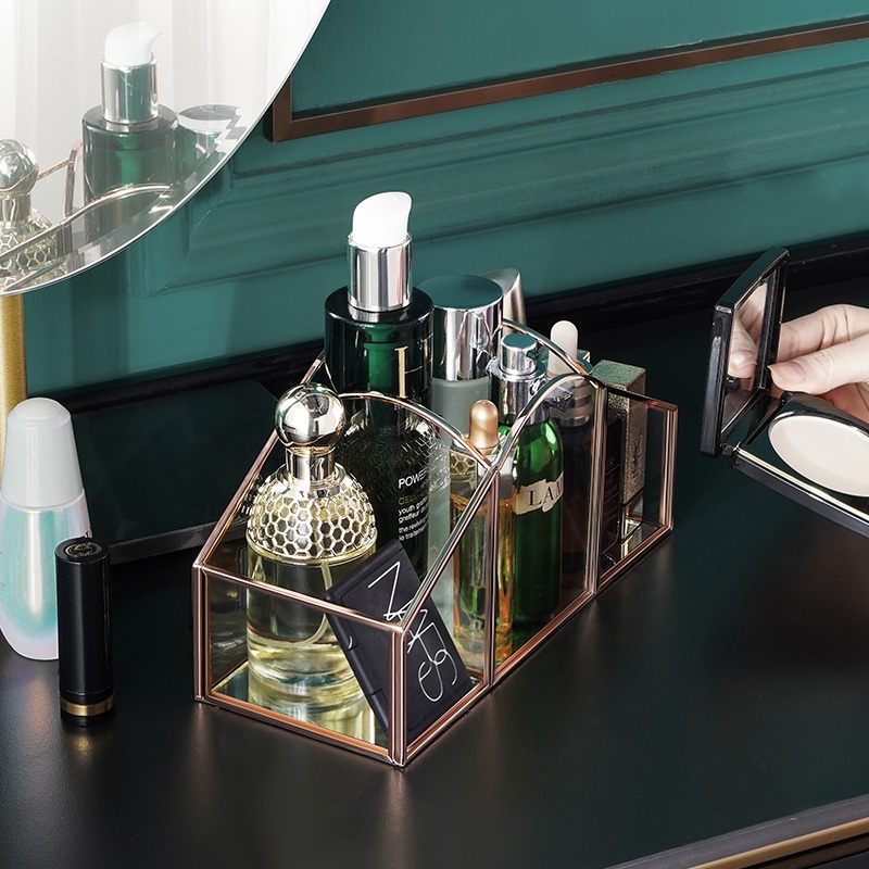 Casegrace Hộp Thủy Tinh Đựng Cọ Trang Điểm Mỹ Phẩm Đa Năng Để Bàn Phòng Tắm Ốp