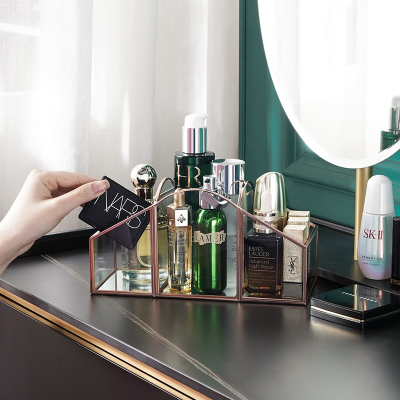 Casegrace Hộp Thủy Tinh Đựng Cọ Trang Điểm Mỹ Phẩm Đa Năng Để Bàn Phòng Tắm Ốp