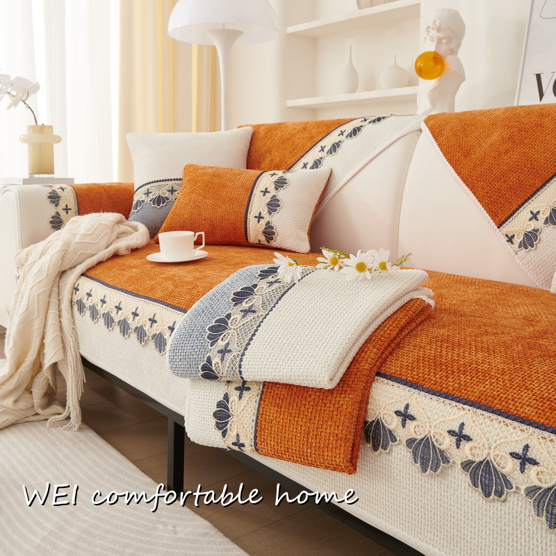 Đệm Lót Ghế sofa Chữ l Phối Ren Nhẹ Nhàng Chống Trượt Ốp