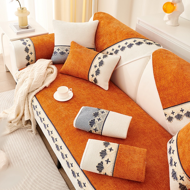 Đệm Lót Ghế sofa Chữ l Phối Ren Nhẹ Nhàng Chống Trượt Ốp