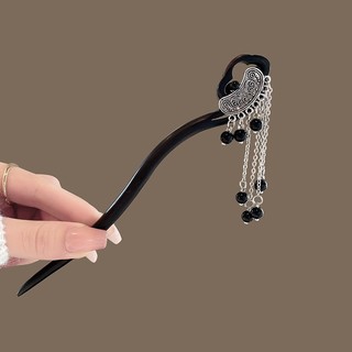 Đen Trâm Cài Tóc Bằng Gỗ Đàn Hương Phối Tua Rua Thời Trang Cho Nữ