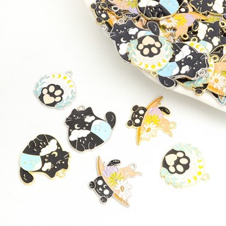 Set 10 Mặt Vòng cổ Hợp Kim Hình Mèo Đen Sáng Tạo diy