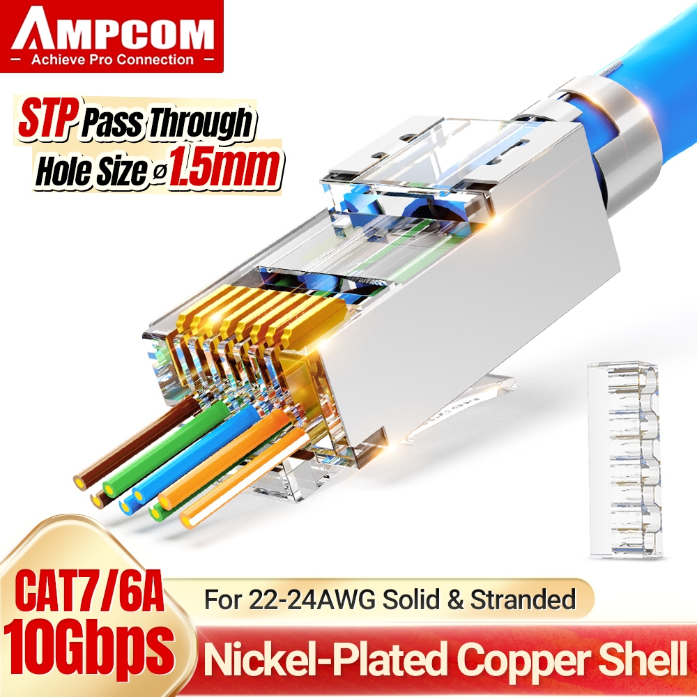 Ampcom Đi Qua Đầu Nối rj45 CAT7, CAT6A / 7 50U Mạ Vàng Pass Thru ...