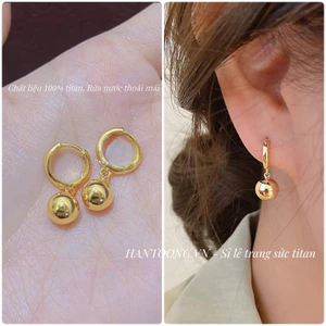 Bông tai nữ titan không gỉ dạng bi tròn thiết kế đơn giản phong cách thời trang thanh lịch mẫu mới 2023