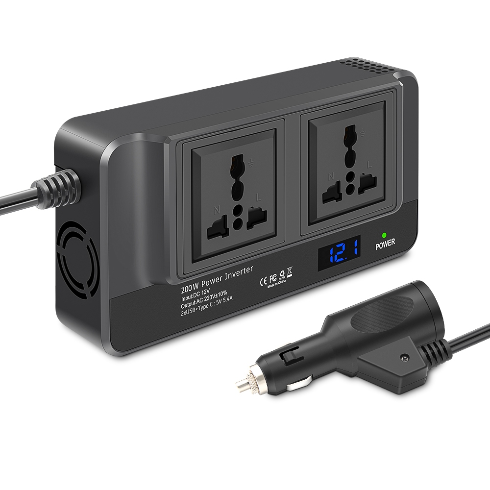 Tẩu Sạc Nhanh 200w Chuyển Đổi Điện Áp dc 12v Sang ac 220v Cho Điện Thoại pd2.0