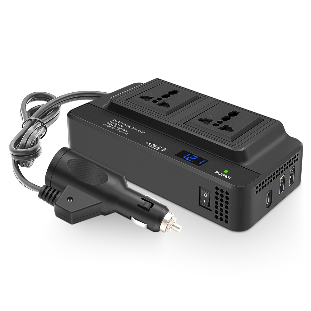Tẩu Sạc Nhanh 200w Chuyển Đổi Điện Áp dc 12v Sang ac 220v Cho Điện Thoại pd2.0