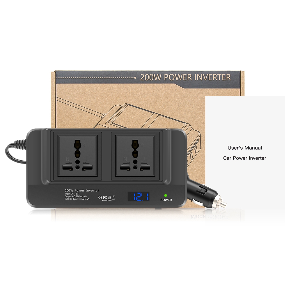 Tẩu Sạc Nhanh 200w Chuyển Đổi Điện Áp dc 12v Sang ac 220v Cho Điện Thoại pd2.0