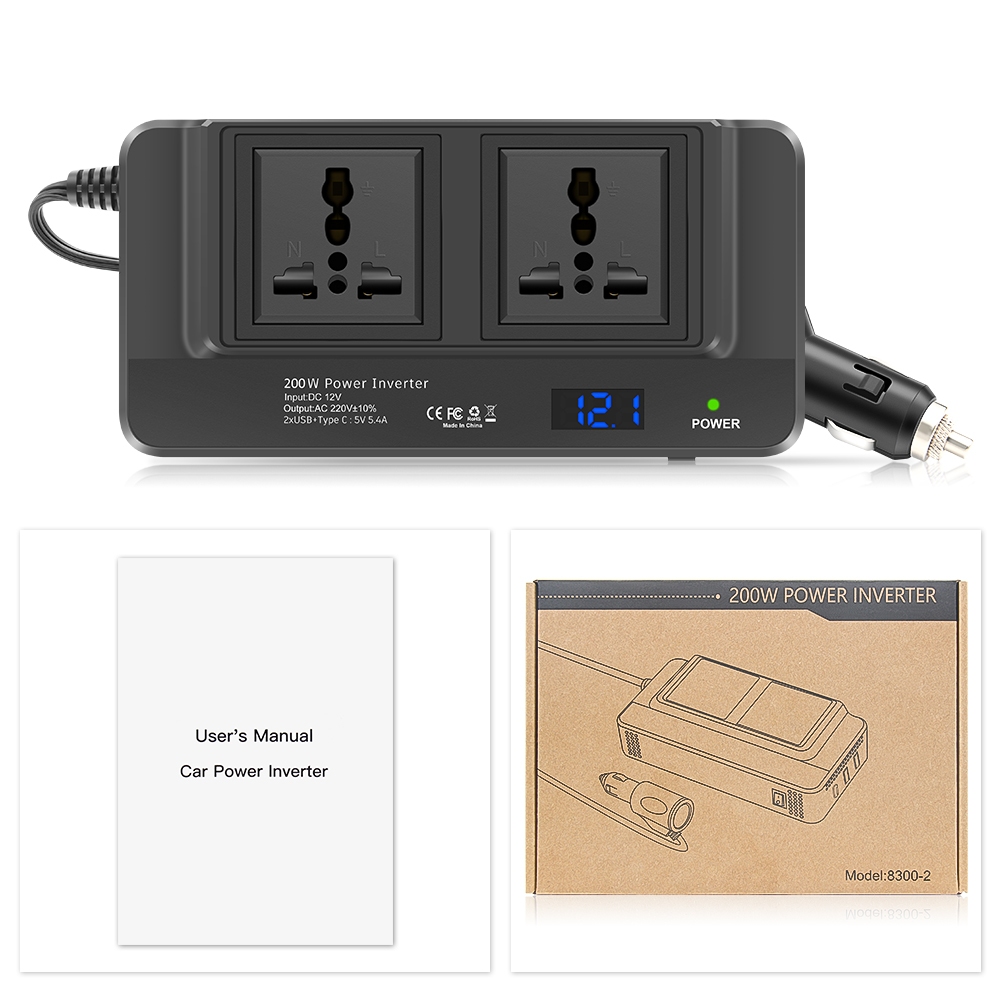 Tẩu Sạc Nhanh 200w Chuyển Đổi Điện Áp dc 12v Sang ac 220v Cho Điện Thoại pd2.0