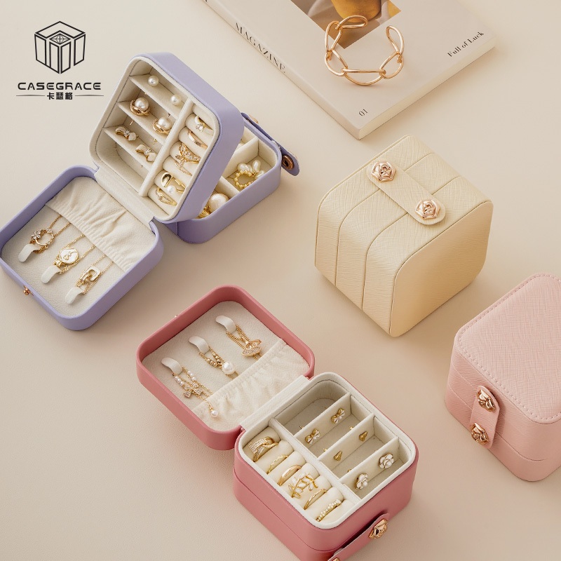 Casegrace Hộp Đựng Trang Sức Ba Tầng Bằng Da Nhỏ Gọn Đa Năng