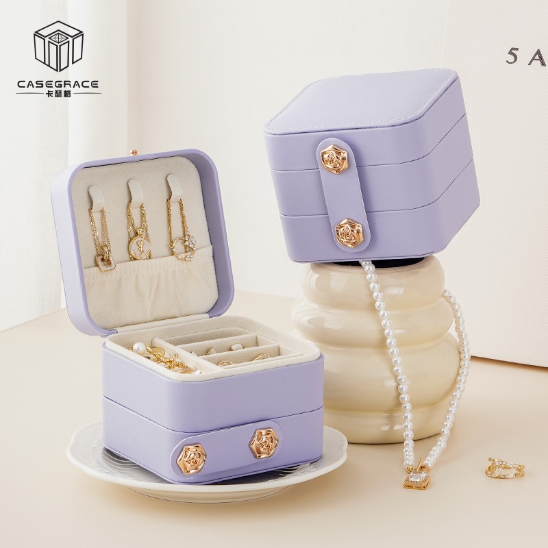 Casegrace Hộp Đựng Trang Sức Bằng Da Hai Tầng Tiện Dụng