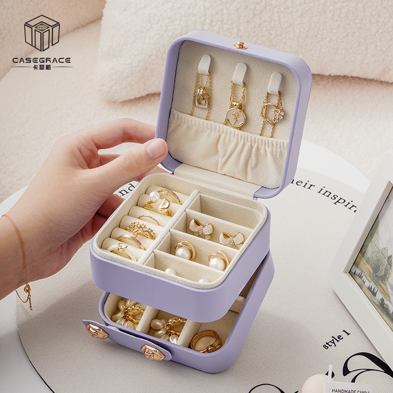 Casegrace Hộp Đựng Trang Sức Bằng Da Hai Tầng Tiện Dụng