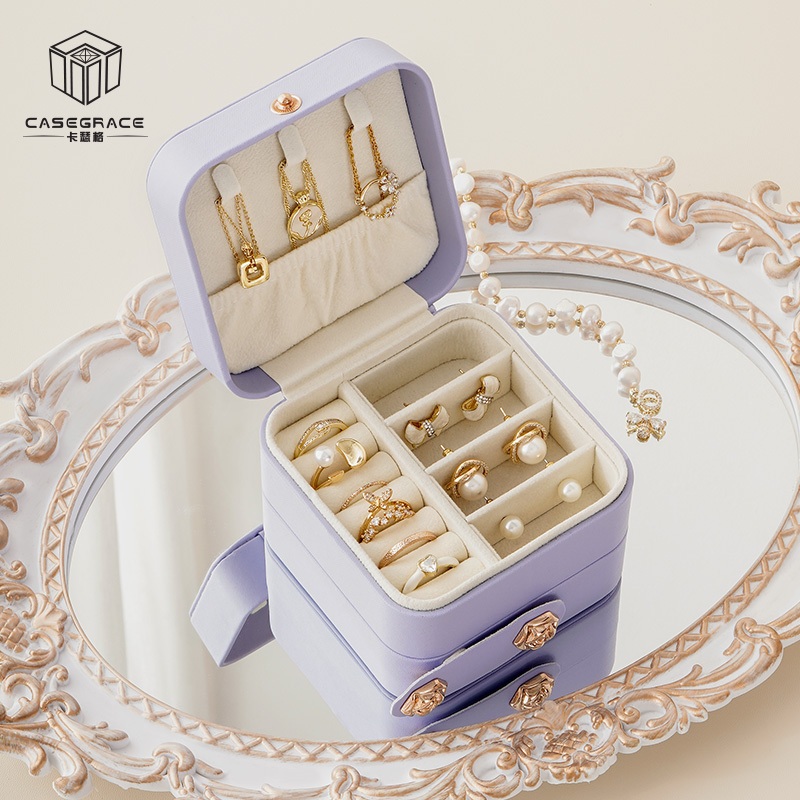Casegrace Hộp Đựng Trang Sức Bằng Da Hai Tầng Tiện Dụng