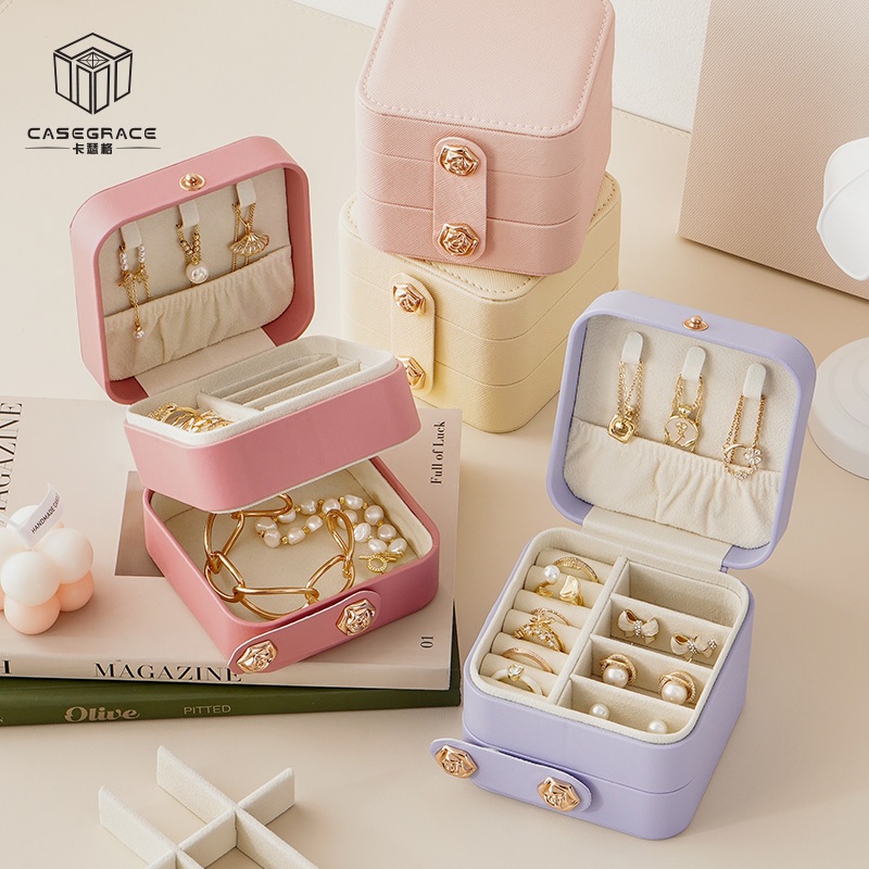 Casegrace Hộp Đựng Trang Sức Bằng Da Hai Tầng Tiện Dụng