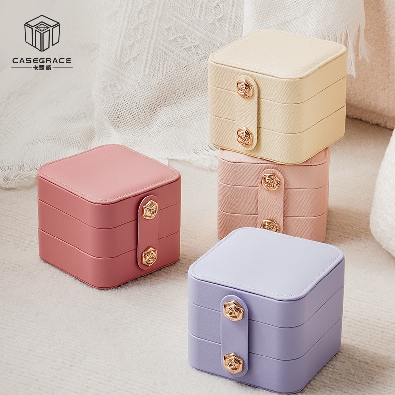 Casegrace Hộp Đựng Trang Sức Ba Tầng Bằng Da Nhỏ Gọn Đa Năng