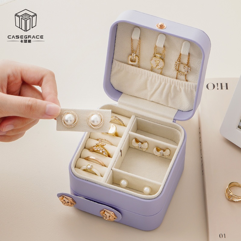 Casegrace Hộp Đựng Trang Sức Ba Tầng Bằng Da Nhỏ Gọn Đa Năng
