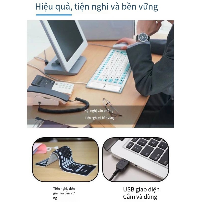 Bàn phím silicone 103 phím gấp được chống bụi tiện dụng cho laptop / máy tính