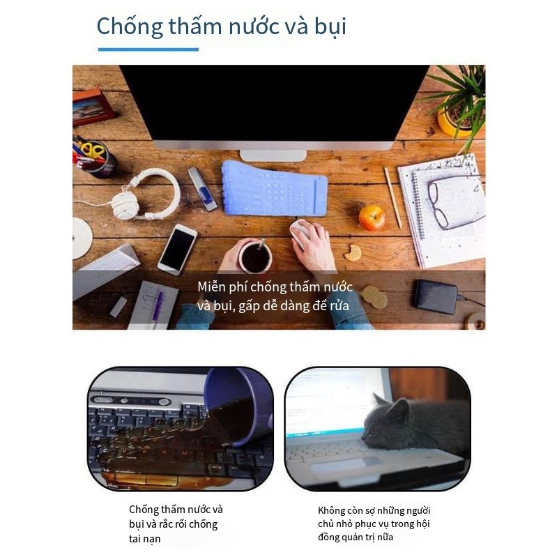 Bàn phím silicone 103 phím gấp được chống bụi tiện dụng cho laptop / máy tính