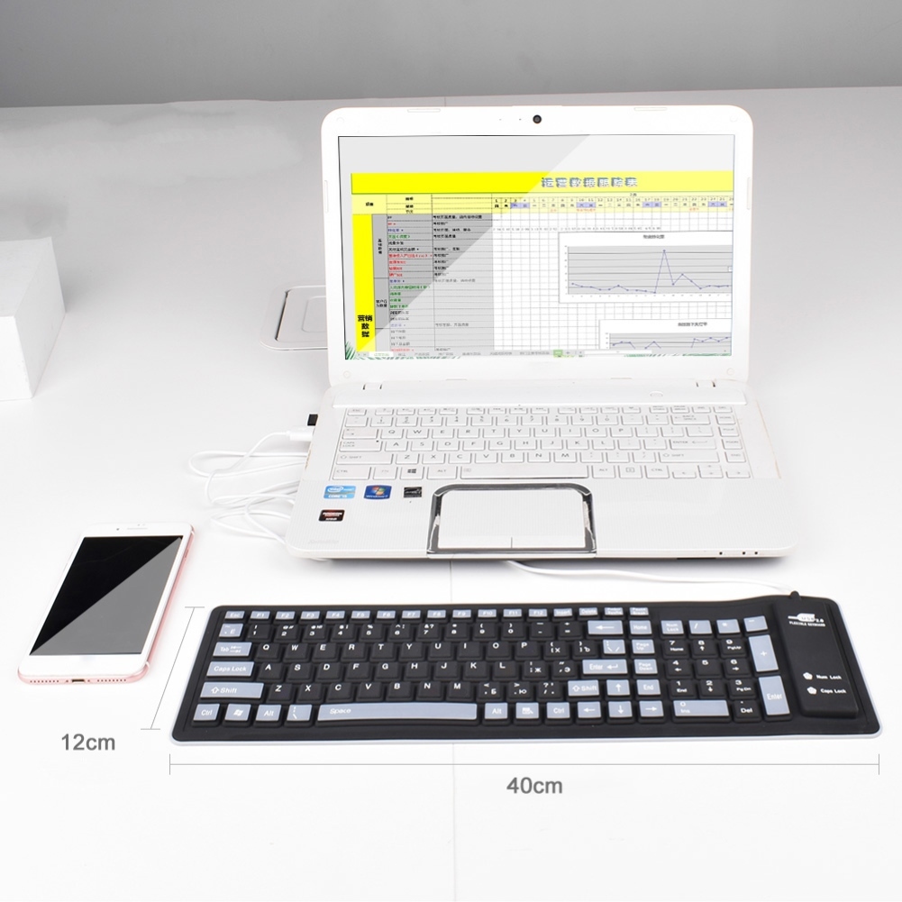 Bàn phím silicone 103 phím gấp được chống bụi tiện dụng cho laptop / máy tính