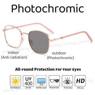 Kính chống bức xạ Photochromic cho phụ nữ và nam giới Hình chữ nhật kim loại Ống kính có thể thay thế Kính mắt Chống Rad Kính 2in1 Kính mắt chống ánh sáng xanh Kính râm chuyển đổi