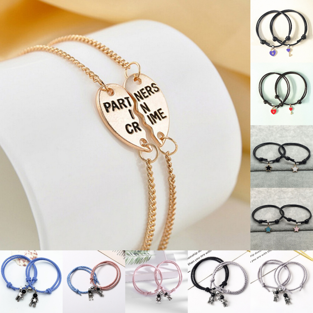 Set 2 vòng đeo tay mặt hình trái tim dễ thương cho đôi bạn thân