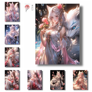 MOZI✨cáo chín đuôi 40*50cm tranh tô màu theo số nhân vật hoạt hình tranh sơn dầu số  tranh số hoá sơn acrylic  tô màu theo số tranh số hoá anime Màu theo sốTranh Sơn Dầu Thủ Công Hình Cáo Chín Con Phong Cách Mới