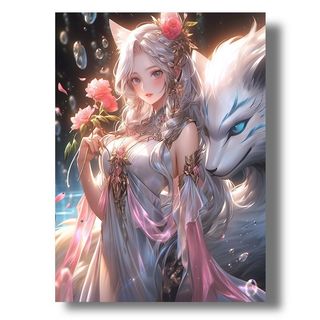 MOZI✨cáo chín đuôi 40*50cm tranh tô màu theo số nhân vật hoạt hình tranh sơn dầu số  tranh số hoá sơn acrylic  tô màu theo số tranh số hoá anime Màu theo sốTranh Sơn Dầu Thủ Công Hình Cáo Chín Con Phong Cách Mới