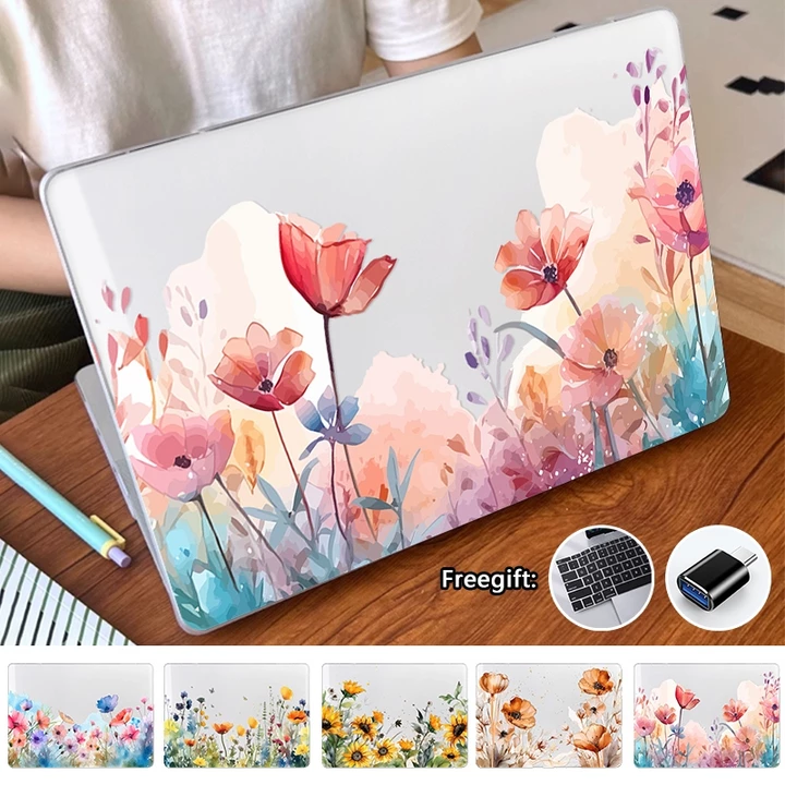 Ốp In Hoa Màu Nước Có Phim Bàn Phím Cho 2026 Macbook Neo Pro14 16 M5 A3434 A3428 Air M5 13,6 A3449 Air15 A34448 Air M1 2020 A2337 A2179 A1932 Pro13 M1 M2 A2338 Air13.3
