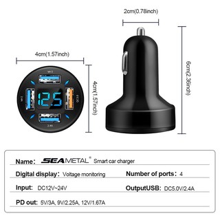 Tẩu sạc nhanh ô tô SEAMETAL 4 cổng QC 3.0 PD 66W QC3.0 có đèn LED