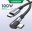 Cáp UGREEN 100W 5A USB C sang USB C Góc phải PD Sạc nhanh Loại C Cáp dữ liệu nguồn 90 độ
