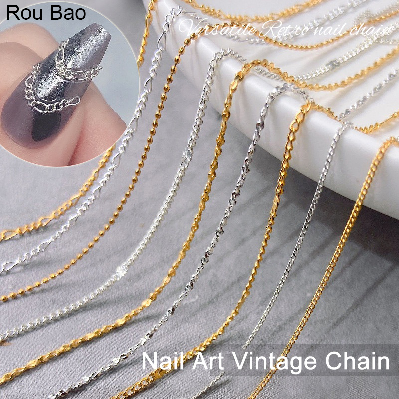 Chuỗi hạt 3D ROU BAO 50cm kim loại trang trí móng tay phong cách punk độc đáo