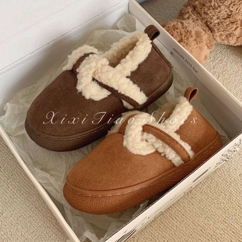Phiên Bản Hàn Quốc Giày Birkenstock Lông Cừu Retro Có Thể Mặc Bên Ngoài Giày Cotton Ấm Áp Dép Lông Dép Đi Trong Nhà Dép Đi Trong Nhà Dép Đế Dày Chống Trơn Trượt Dép Cotton