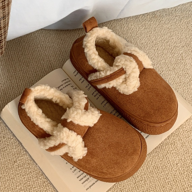 Phiên Bản Hàn Quốc Giày Birkenstock Lông Cừu Retro Có Thể Mặc Bên Ngoài Giày Cotton Ấm Áp Dép Lông Dép Đi Trong Nhà Dép Đi Trong Nhà Dép Đế Dày Chống Trơn Trượt Dép Cotton