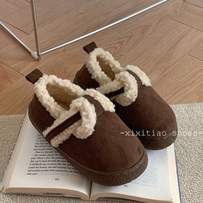 Phiên Bản Hàn Quốc Giày Birkenstock Lông Cừu Retro Có Thể Mặc Bên Ngoài Giày Cotton Ấm Áp Dép Lông Dép Đi Trong Nhà Dép Đi Trong Nhà Dép Đế Dày Chống Trơn Trượt Dép Cotton