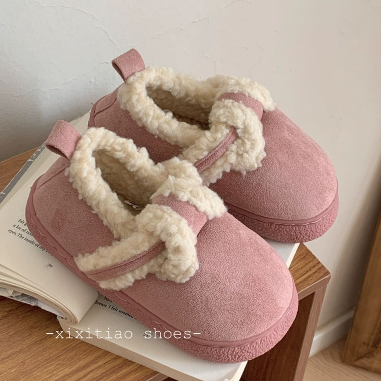 Phiên Bản Hàn Quốc Giày Birkenstock Lông Cừu Retro Có Thể Mặc Bên Ngoài Giày Cotton Ấm Áp Dép Lông Dép Đi Trong Nhà Dép Đi Trong Nhà Dép Đế Dày Chống Trơn Trượt Dép Cotton