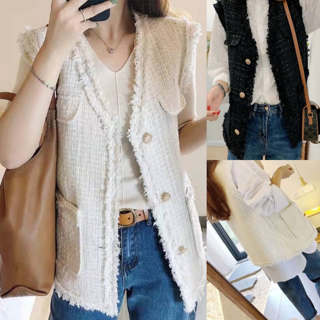 Áo Vest kiểu Pháp mới dành cho nữ không tay Tweed đa năng mới