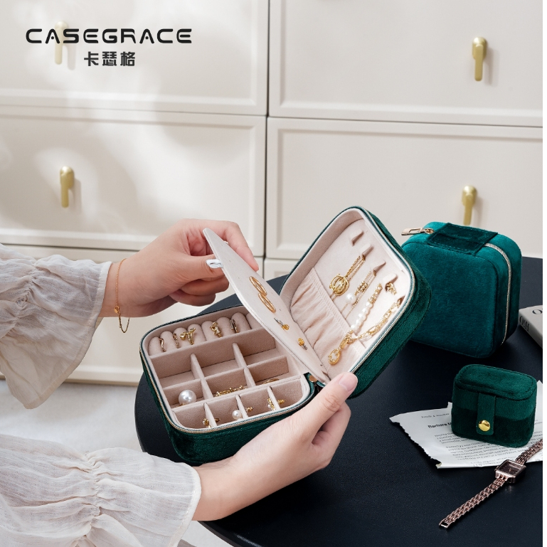 CASEGRACE Nhung Hộp Trang Sức Người Tổ Chức Nhỏ Di Động Tổ Chức Hộp Trang Sức Cho Nhẫn Bông Tai Dây Chuyền Vòng Tay