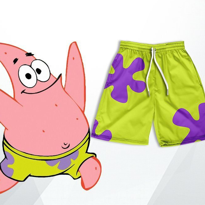 Patty Quần Short Đi Biển Dáng Rộng In Hình SpongeBob Phong Cách Đơn Giản Dành Cho Cặp Đôi