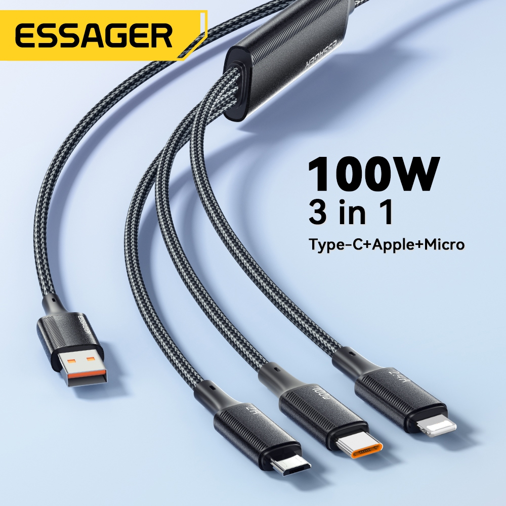 Essager Dây Cáp Sạc Nhanh 3 Trong 1 100w Cổng micro Port c