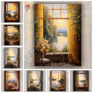 MOZI✨Cảnh đẹp bên ngoài cửa sổ 40*50cm tranh tô màu theo số tranh sơn dầu số hoá tranh số hóa sơn theo số sơn acrylic Tranh Sơn Dầu Vẽ Cửa Sổ Bên Ngoài Hoàng Hôn Phong Cách Châu Âu diy
