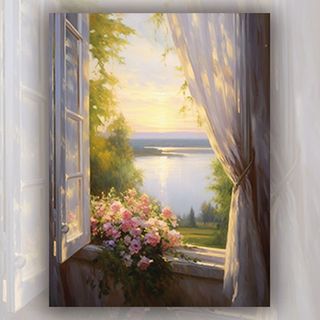 MOZI✨Cảnh đẹp bên ngoài cửa sổ 40*50cm tranh tô màu theo số tranh sơn dầu số hoá tranh số hóa sơn theo số sơn acrylic Tranh Sơn Dầu Vẽ Cửa Sổ Bên Ngoài Hoàng Hôn Phong Cách Châu Âu diy