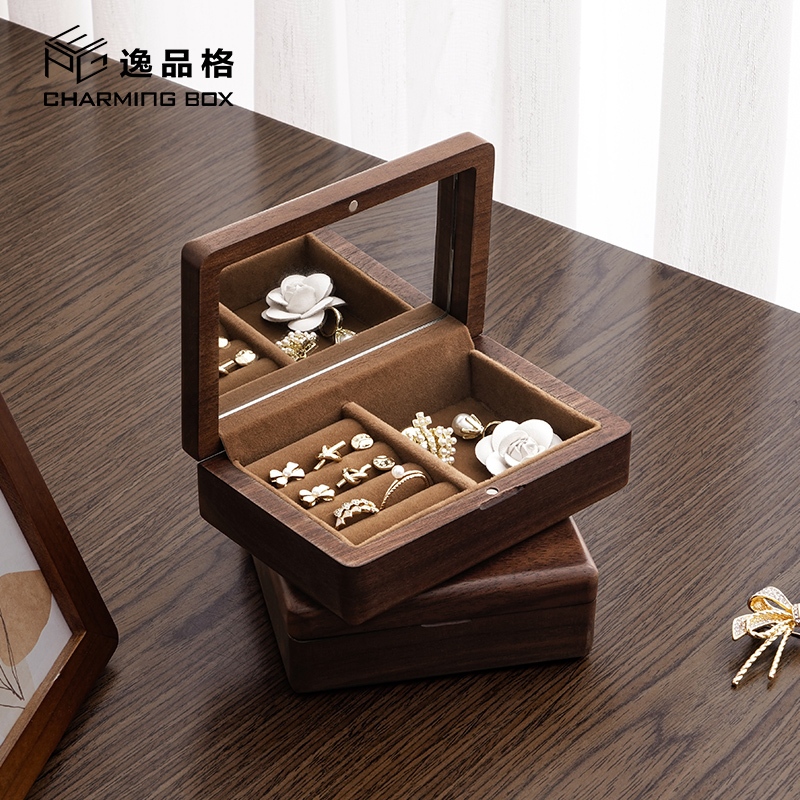 Casegrace Hộp Đựng Trang Sức Bằng Gỗ Có Gương Tiện Dụng