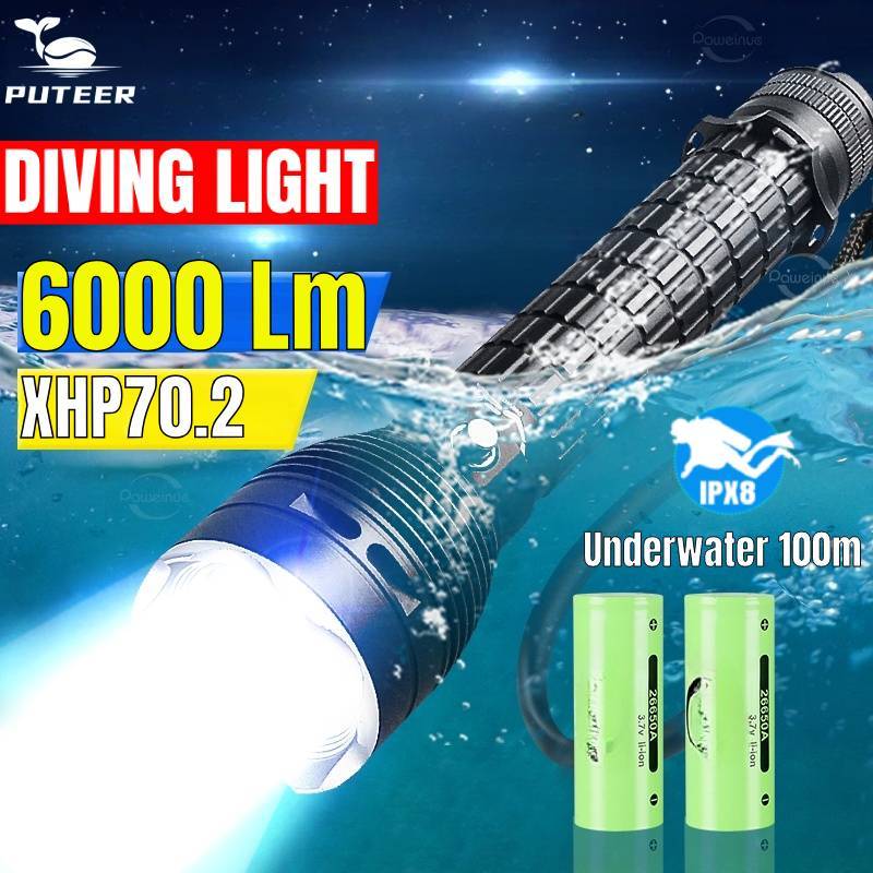Đèn pin lặn chống nước chuẩn IPX68, sáng đến 1000m, lý tưởng cho lặn biển
